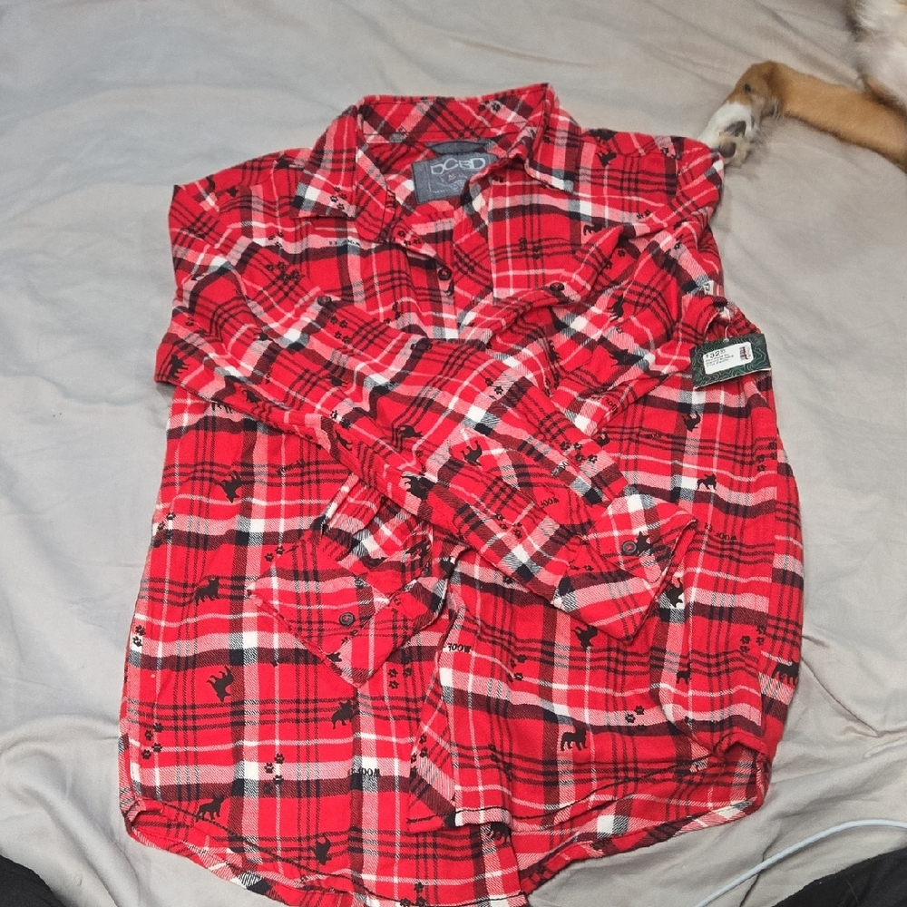Red Plaid French Bulldog Button-Up Shirt